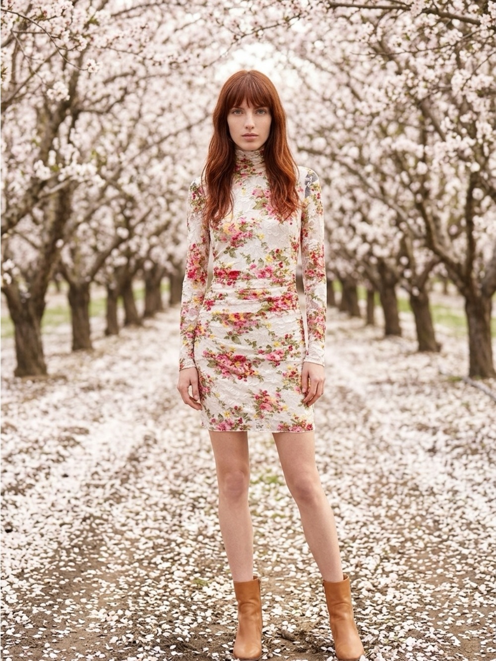 Floral Mini Dress with Lace Sleeves